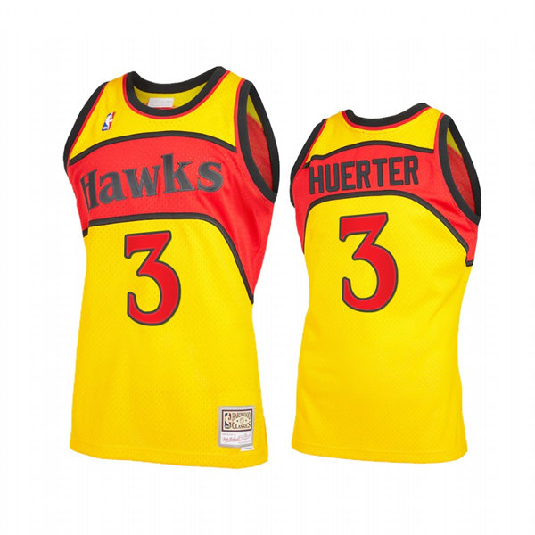 Mens Atlanta Hawks #3 Kevin Huerter Yellow Retro 1986-87 Hardwood Classics Jersey
