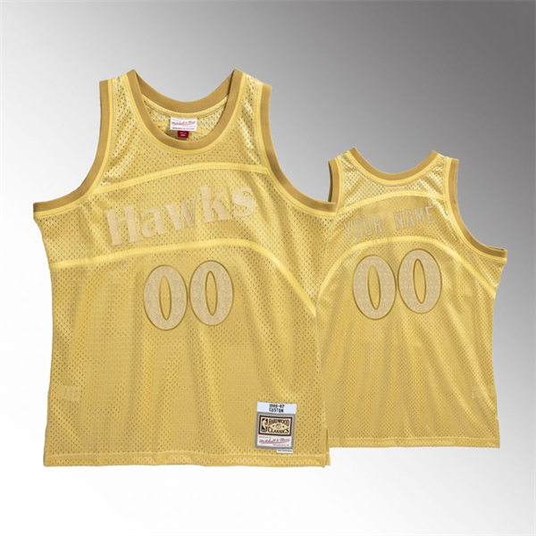 Mens Youth Atlanta Hawks Custom 1986-87 Midas SM Gold Hardwood Classics Jersey