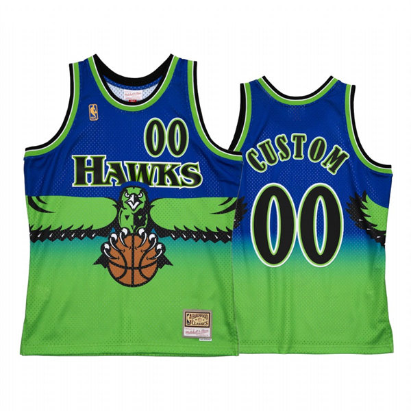 Mens Youth Atlanta Hawks Custom 1996-97 Blue Green Hardwood Classics Throwback Jersey