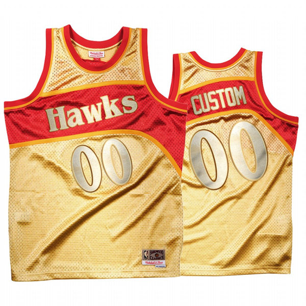 Mens Youth Atlanta Hawks Custom Mitchell & Ness 75th Anniversary Gold 1986-87 Hardwood Classics Swingman Jersey