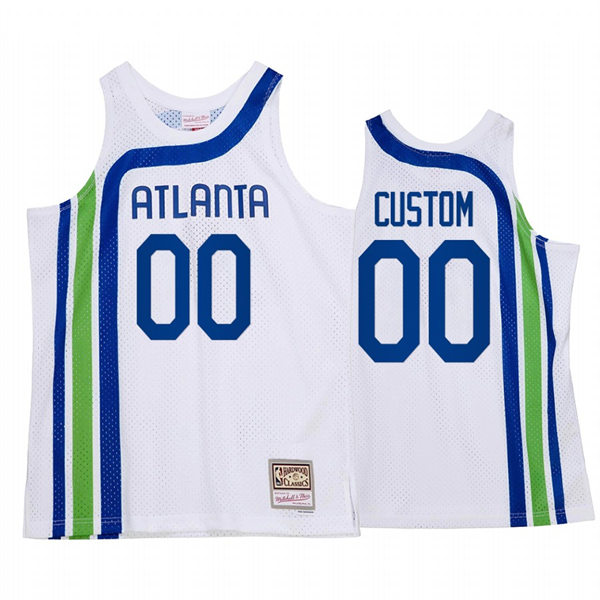 Mens Youth Atlanta Hawks Custom White Mitchell & Ness Retro 1970's Hardwood Classics Jersey