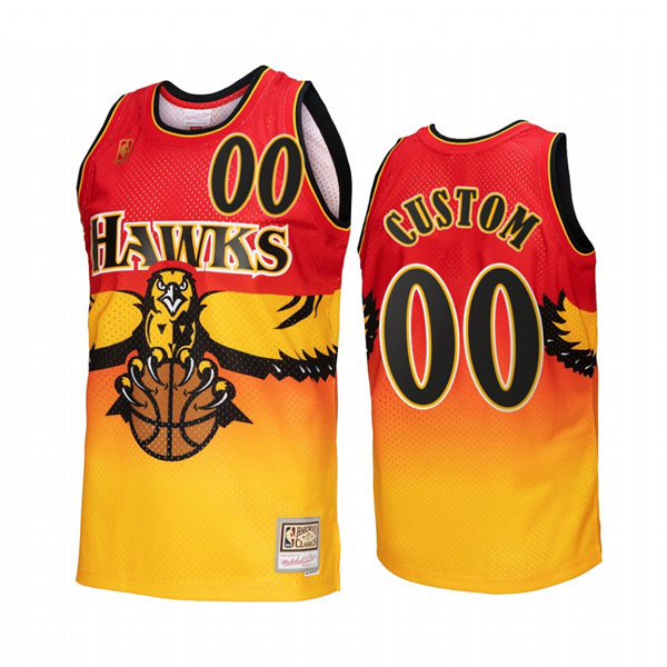 Mens Youth Atlanta Hawks Custom 1996-97 Red Yellow Hardwood Classics Throwback Jersey