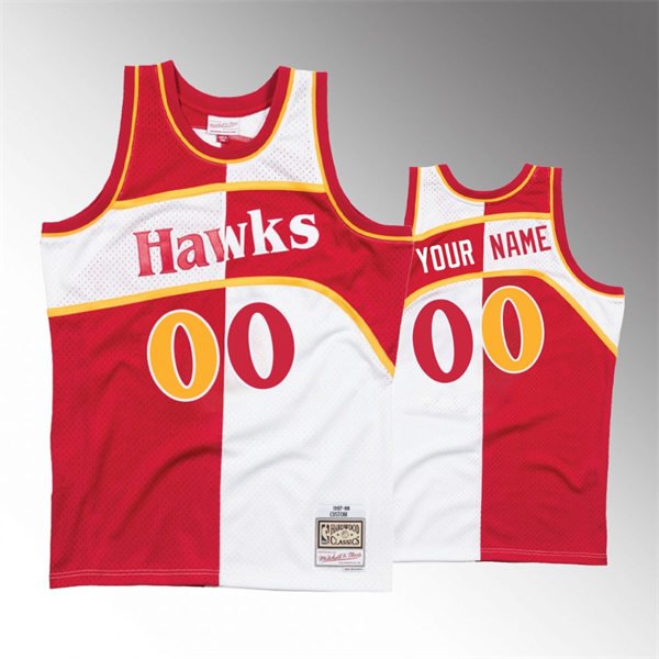 Mens Youth Atlanta Hawks Custom White Red Mitchell & Ness Split Edition Jersey