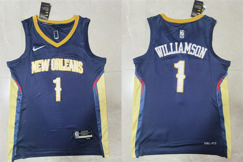 Mens New Orleans Pelicans #1 Zion Williamson 2021-22 Diamond Nike Navy Icon Edition Jersey