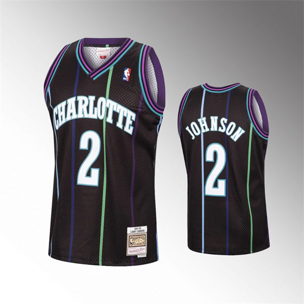 Men's Charlotte Hornets #2 Larry Johnson Black Pinstripe Reload 1992-93  Hardwood Classics Jersey