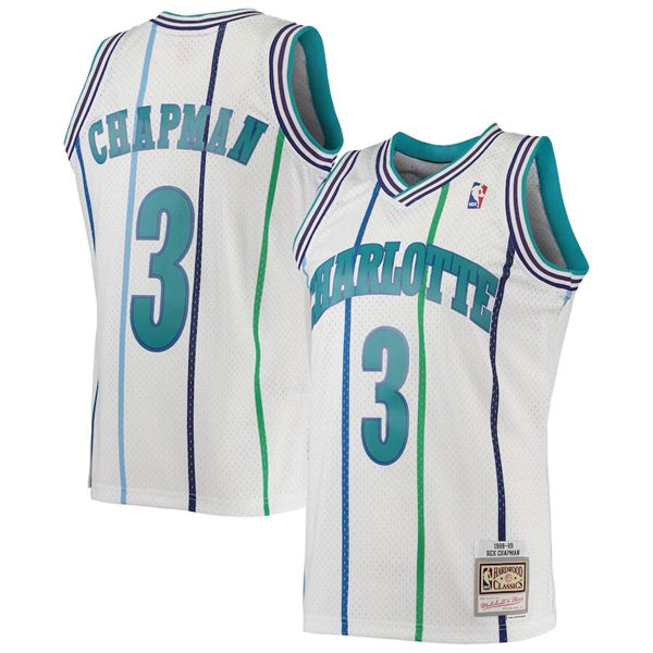 Men's Charlotte Hornets #3 Rex Chapman White Pinstripe 1988-89 Hardwood Classics Swingman Jersey