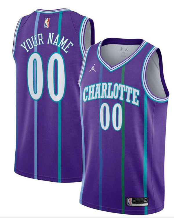 Mens Youth Charlotte Hornets Custom Purple Pinstripe Hardwood Classics Swingman Jersey