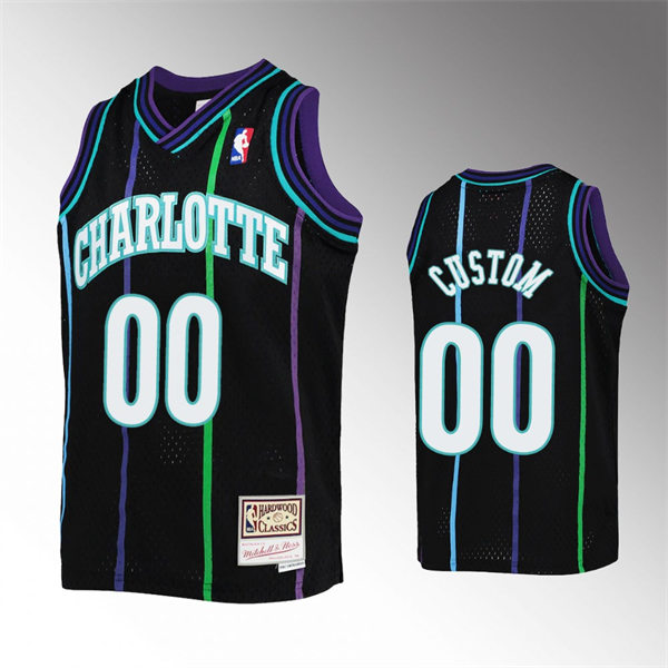 Mens Youth Charlotte Hornets Custom Black Pinstripe Mitchell & Ness Reload 1992-93 Hardwood Classics Jersey