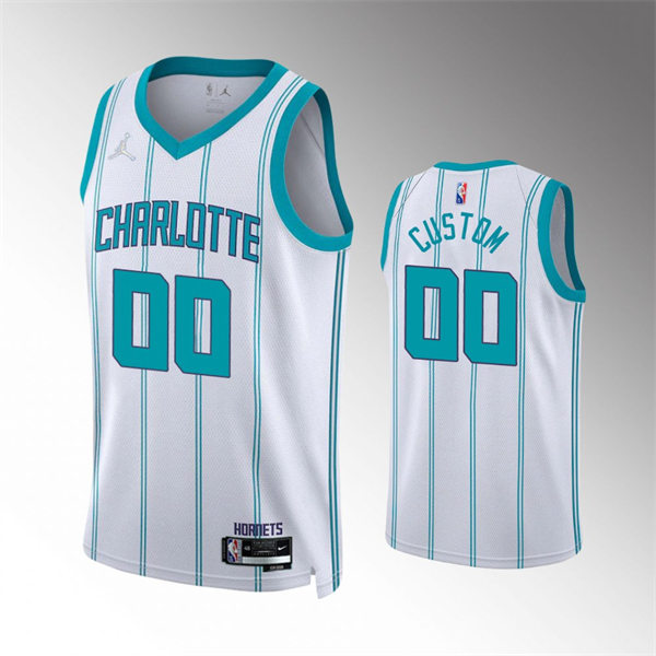 Mens Youth Charlotte Hornets Custom White Pinstripe Diamond Badge 2021-22 Association Edition Jersey