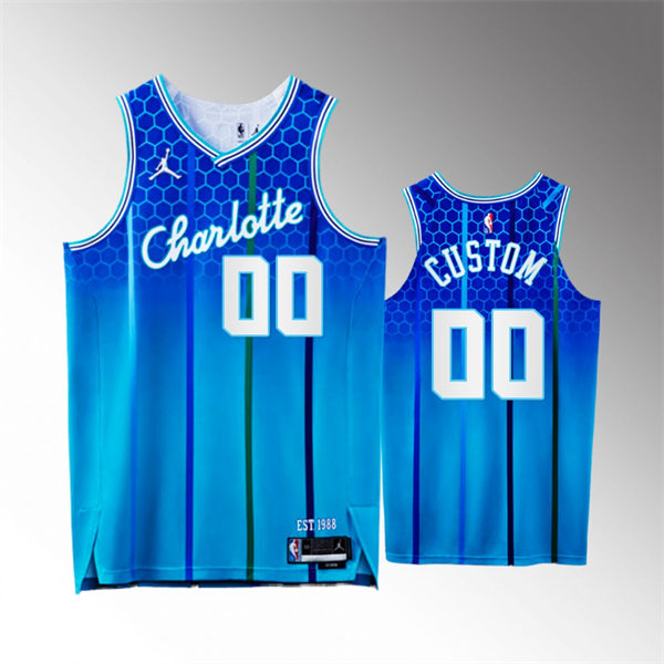 Mens Youth Charlotte Hornets Custom Teal Pinstripe Diamond Badge 2021-22 City Edition Jersey