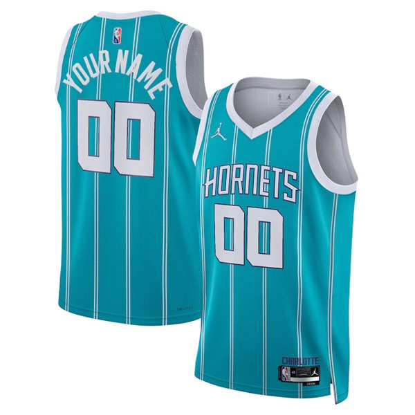 Mens Youth Charlotte Hornets Custom Teal Pinstripe Diamond Badge 2021-22 Icon Edition Jersey