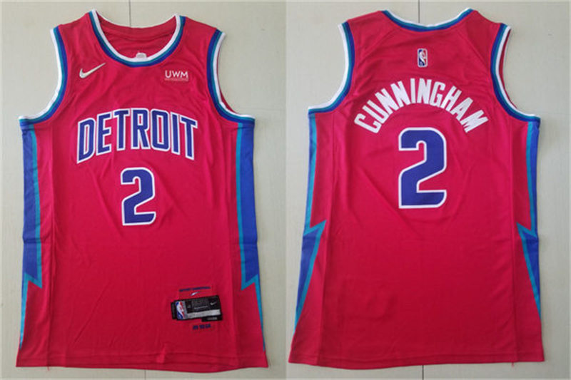 Mens Detroit Pistons #2 Cade Cunningham Red Diamond Nike 2021-22 City Edition Jersey