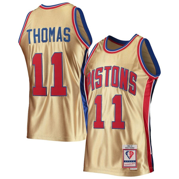 Mens Detroit Pistons #11 Isiah Thomas Mitchell & Ness Gold 1982-83 Hardwood Classics Swingman Jersey