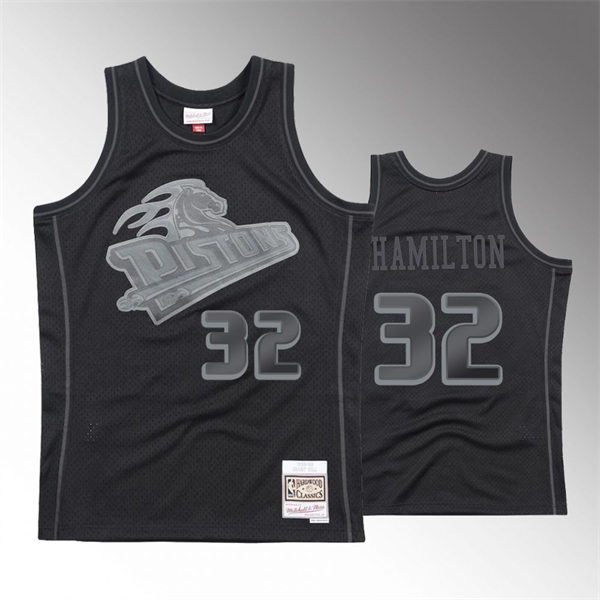 Men's Detroit Pistons #32 Richard Hamilton Mitchell & Ness Tonal Black Hardwood Classics Jersey
