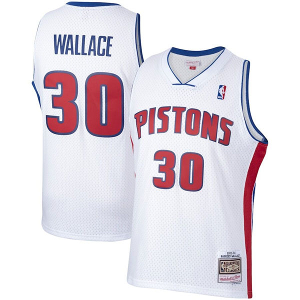 Mens Detroit Pistons #30 Rasheed Wallace Mitchell & Ness White 2003-04 Hardwood Classics Swingman Jersey