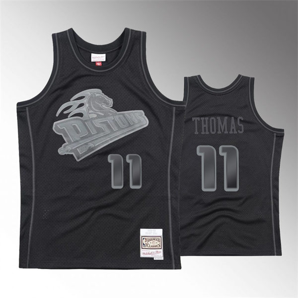 Mens Detroit Pistons #11 Isiah Thomas Mitchell & Ness Tonal Black Hardwood Classics Jersey