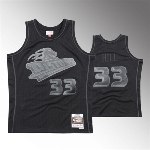 Men's Detroit Pistons #33 Grant Hill Mitchell & Ness Tonal Black Hardwood Classics Jersey