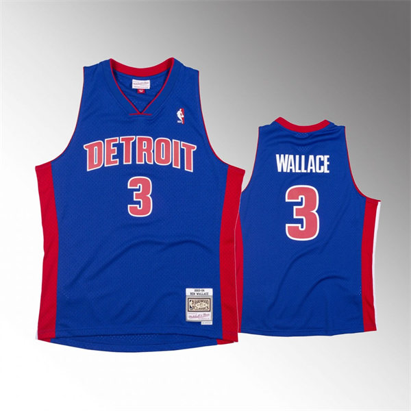 Mens Detroit Pistons 3 Ben Wallace Mitchell & Ness Royal 200304