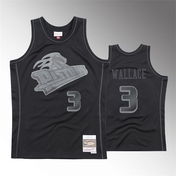Men's Detroit Pistons #3 Ben Wallace Mitchell & Ness Tonal Black Hardwood Classics Jersey