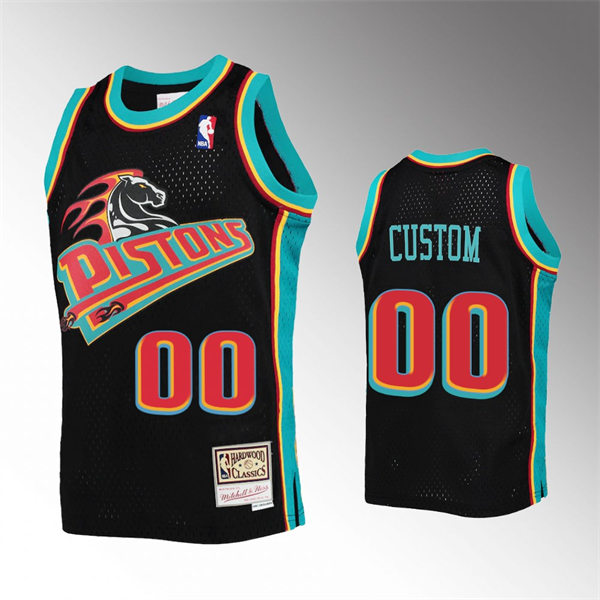 Mens Youth Detroit Pistons Custom Black Hardwood Classics Reload Jersey