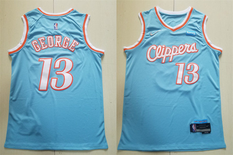 Mens Los Angeles Clippers #13 Paul George Blue 2021-22 Diamond Nike City Edition Jersey