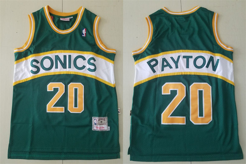 Men's Seattle Supersonics #20 Gary Payton Green Yellow Hardwood Classics Swingman Jersey