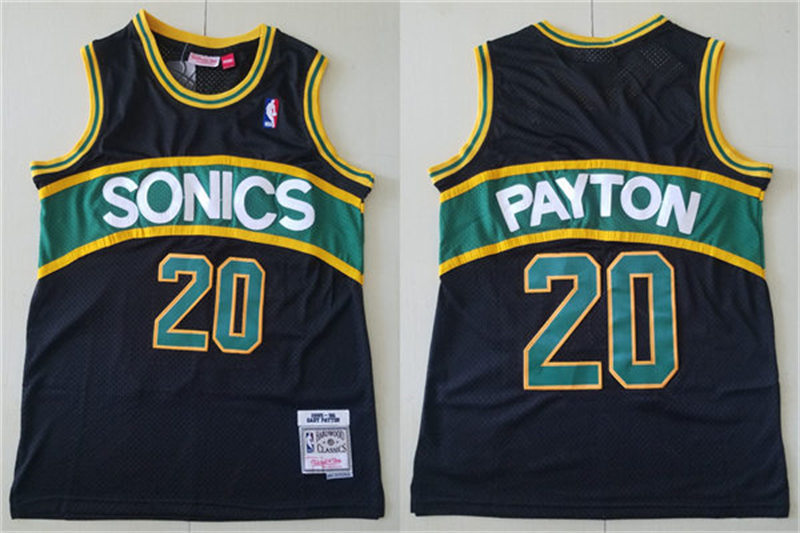 Men's Seattle Supersonics #20 Gary Payton 1995-96 Black Hardwood Classics Swingman Jersey