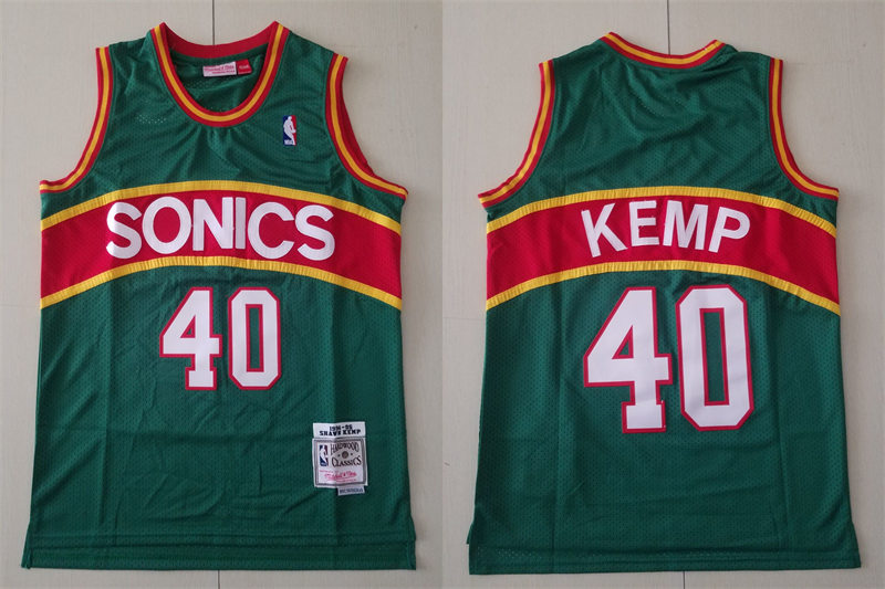 Men's Seattle Supersonics #40 Shawn Kemp Green Mitchell & Ness 1994-95 Hardwood Classics Jersey