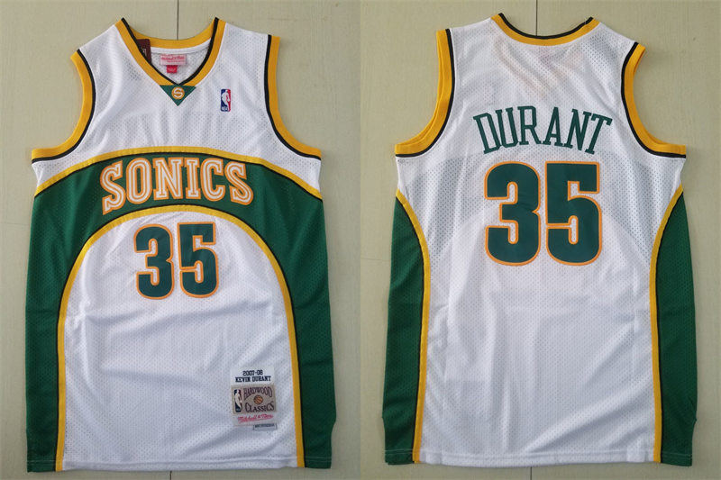 Men's Seattle Supersonics #35 Kevin Durant White 2007-08 Hardwood Classics Throwback Jersey