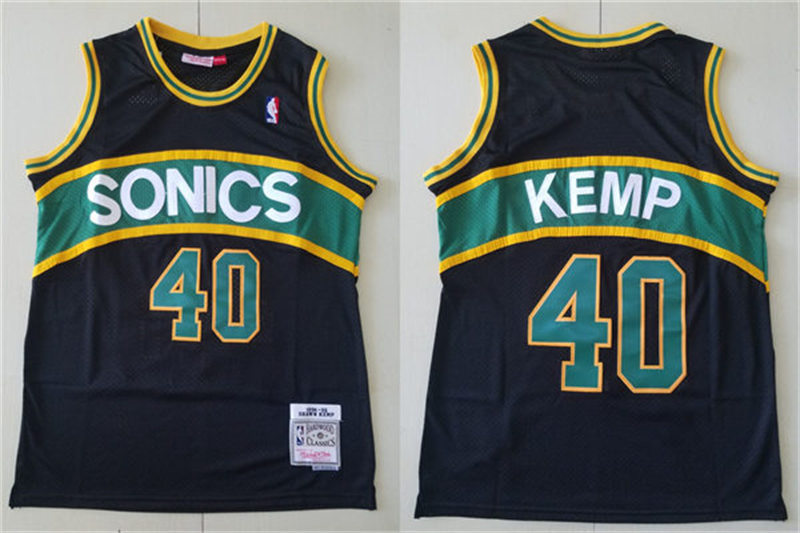 Men's Seattle Supersonics #40 Shawn Kemp 1994-95 Black Hardwood Classics Swingman Jersey