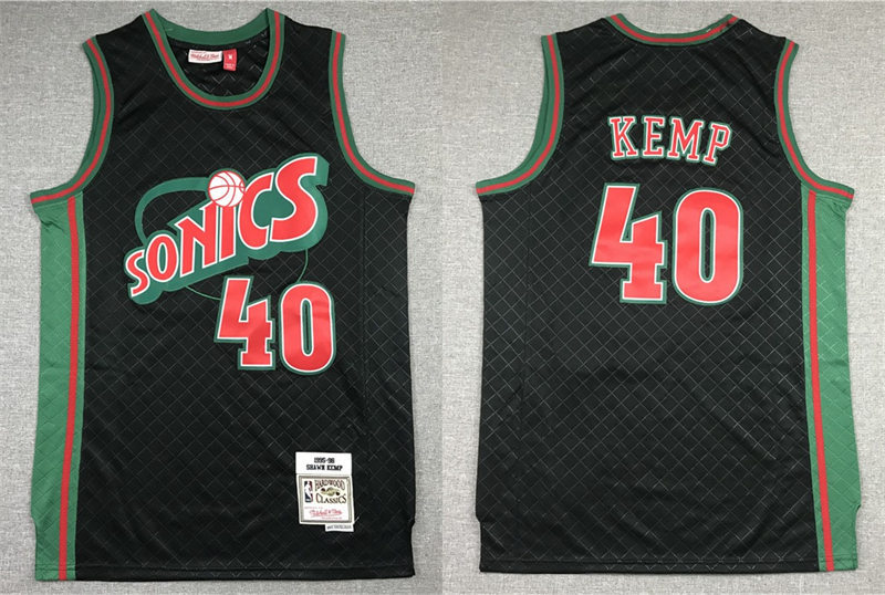 Men's Seattle Supersonics #40 Shawn Kemp Mitchell & Ness Neapolitan Black 1995-96 Hardwood Classic Jersey