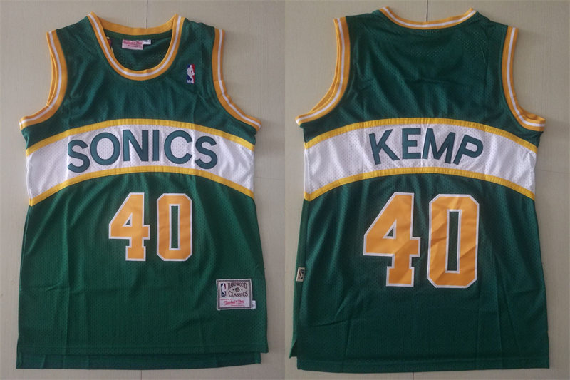 Men's Seattle Supersonics #40 Shawn Kemp 1994-95 Green Yellow Hardwood Classics Swingman Jersey