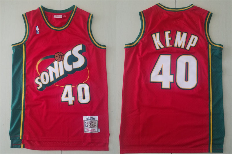 Men's Seattle Supersonics #40 Shawn Kemp Red Mitchell & Ness 1995-96 Hardwood Classics Jersey