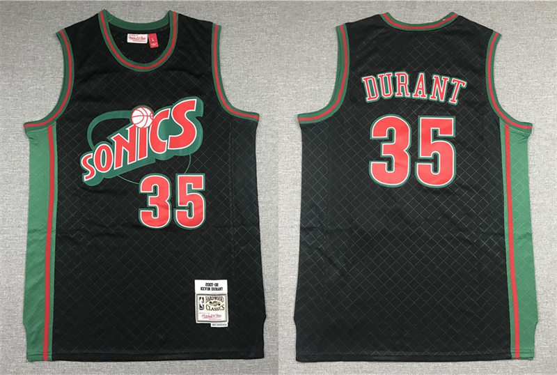 Men's Seattle Supersonics #35 Kevin Durant Mitchell & Ness Neapolitan Black 2007-08 Hardwood Classic Jersey