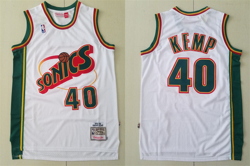 Men's Seattle Supersonics #40 Shawn Kemp White Mitchell & Ness 1995-96 Hardwood Classics Jersey