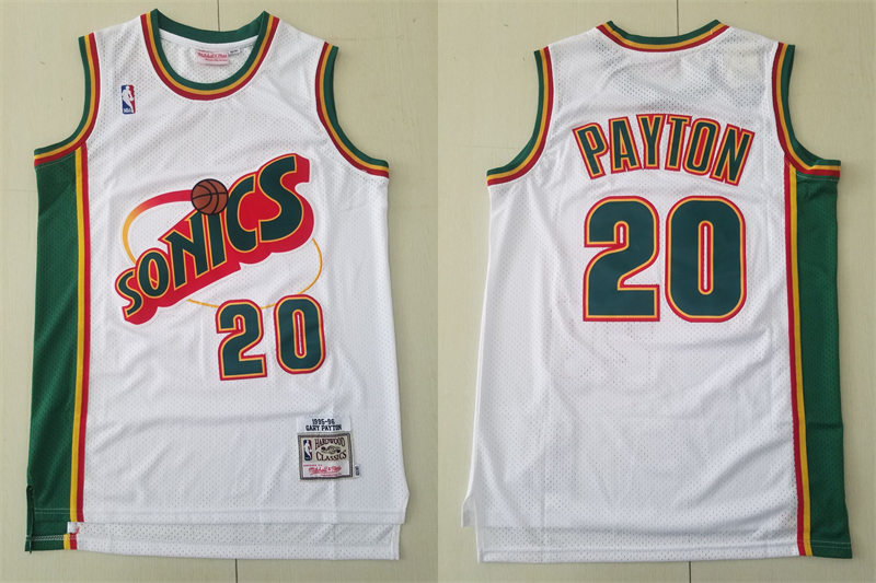 Men's Seattle Supersonics #20 Gary Payton White Mitchell & Ness 1995-96 Hardwood Classics Jersey