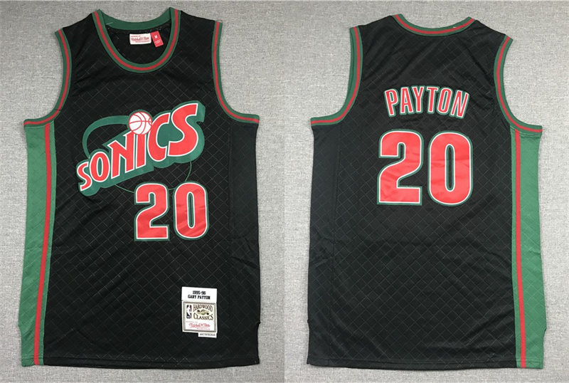 Men's Seattle Supersonics #20 Gary Payton Mitchell & Ness Neapolitan Black 1995-96 Hardwood Classic Jersey