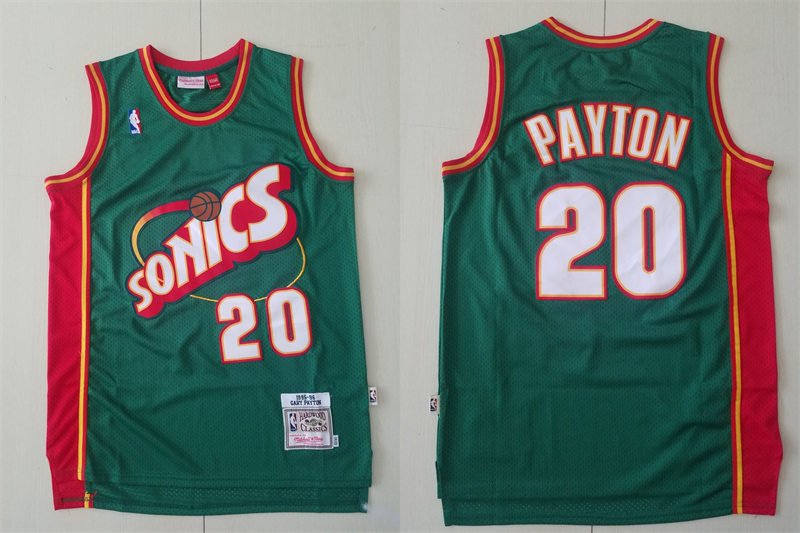 Men's Seattle Supersonics #20 Gary Payton Green Mitchell & Ness 1995-96 Retro 2.0  Hardwood Classics Throwback Jersey