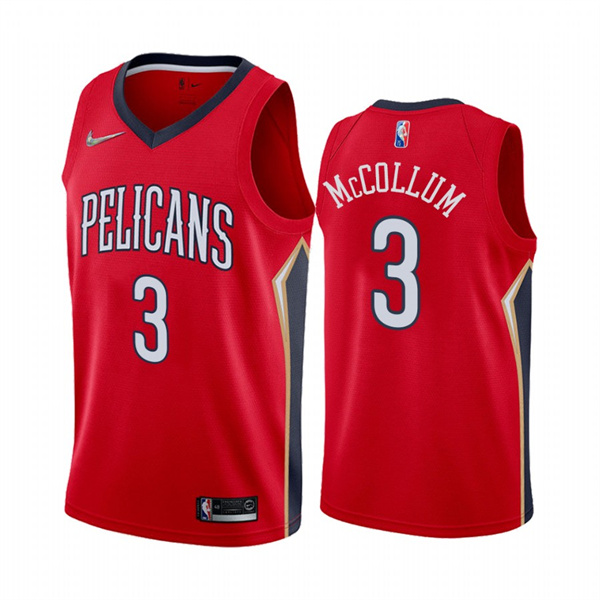 Mens New Orleans Pelicans #3 CJ McCollum Red 2021-22 Diamond Badge Statement Edition Jersey