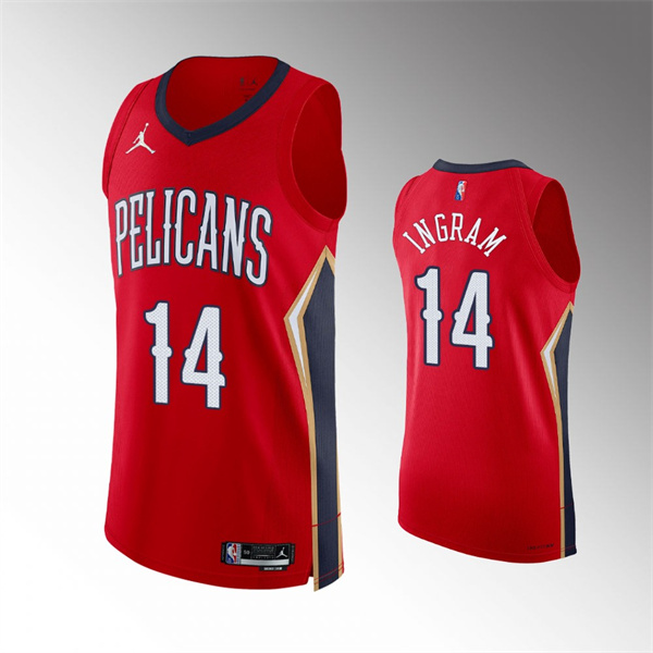 Mens New Orleans Pelicans #14 Brandon Ingram Red 2021-22 Diamond Badge Statement Edition Jersey