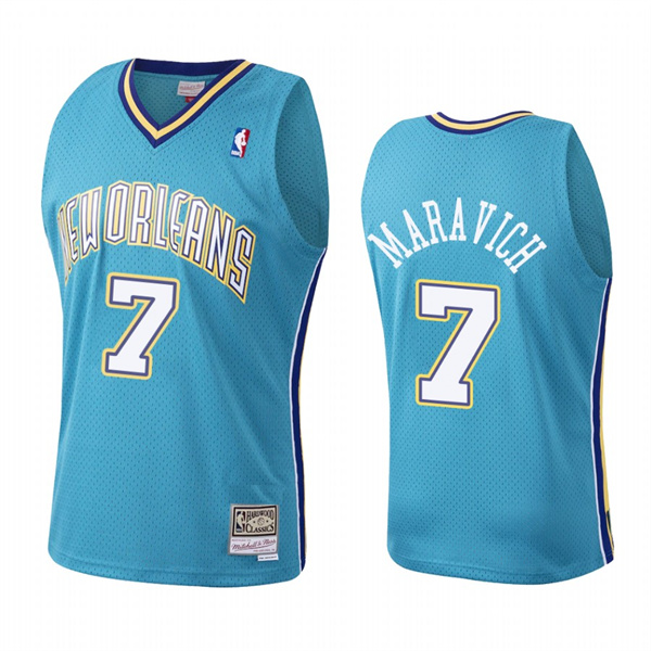 Mens New Orleans Pelicans #7 Pete Maravich Teal Mesh Mitchell & Ness Hardwood Classics Throwback Jersey
