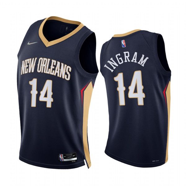 Mens New Orleans Pelicans #14 Brandon Ingram Navy 2021-22 Diamond Badge Icon Edition Jersey