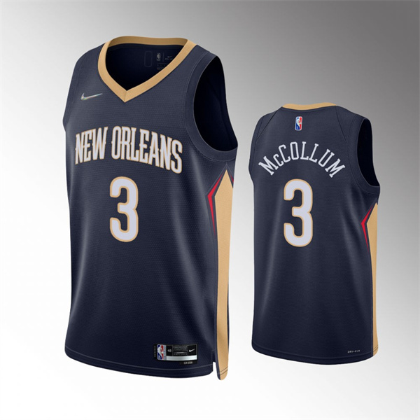 Mens New Orleans Pelicans #3 CJ McCollum Navy 2021-22 Diamond Badge Icon Edition Jersey