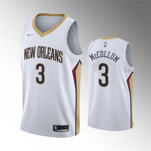 Mens New Orleans Pelicans #3 CJ McCollum White 2021-22 Diamond Badge Association Edition Jersey