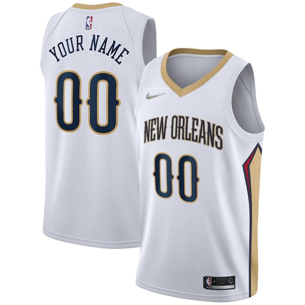 Mens Youth New Orleans Pelicans Custom White 2021-22 Diamond Badge Nike Association Edition Jersey