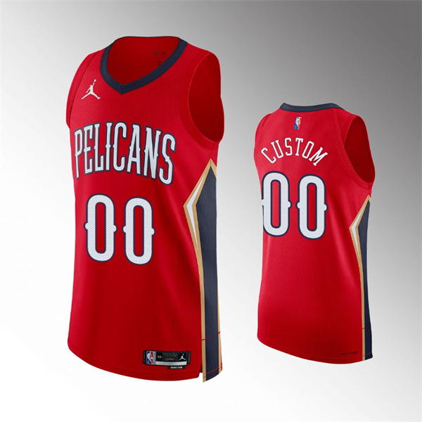 Mens Youth New Orleans Pelicans Custom Red 2021-22 75th Anniversary Diamond Badge Statement Edition Jersey
