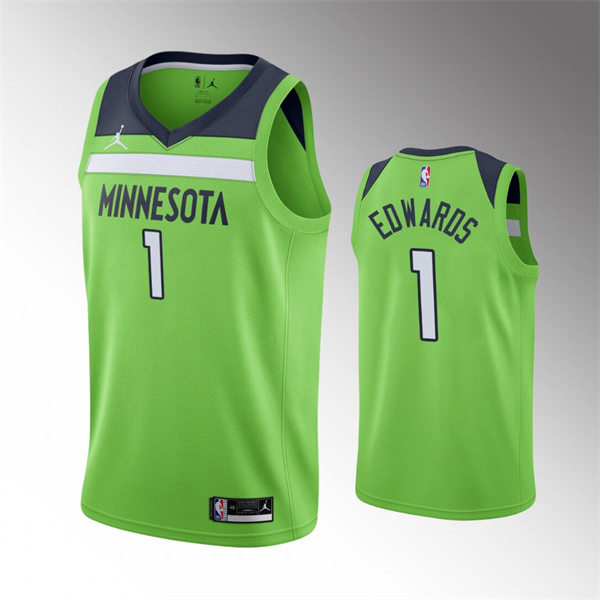 Mens Minnesota Timberwolves #1 Anthony Edwards Neon Green 2021-22 Diamond Statement Edition Jersey