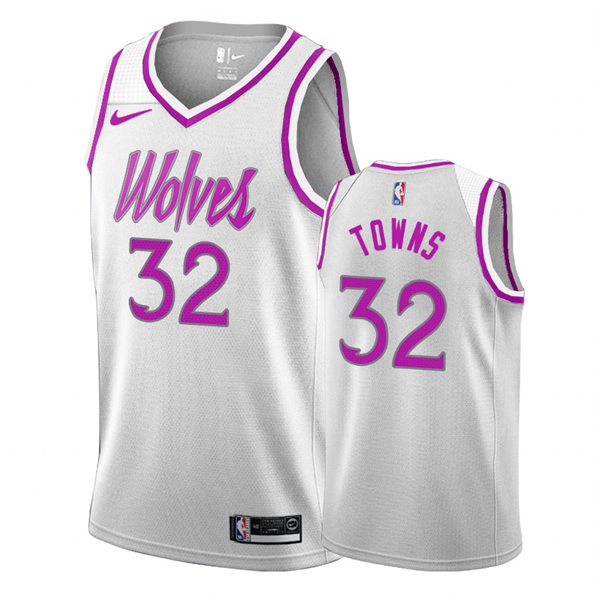 Mens Minnesota Timberwolves #32 Karl-Anthony Towns White Pink Earned Edition Jersey