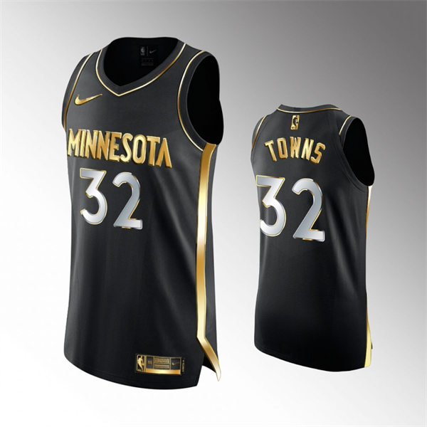 Mens Minnesota Timberwolves #32 Karl-Anthony Towns 2021 Black Golden Edition Limited Jersey