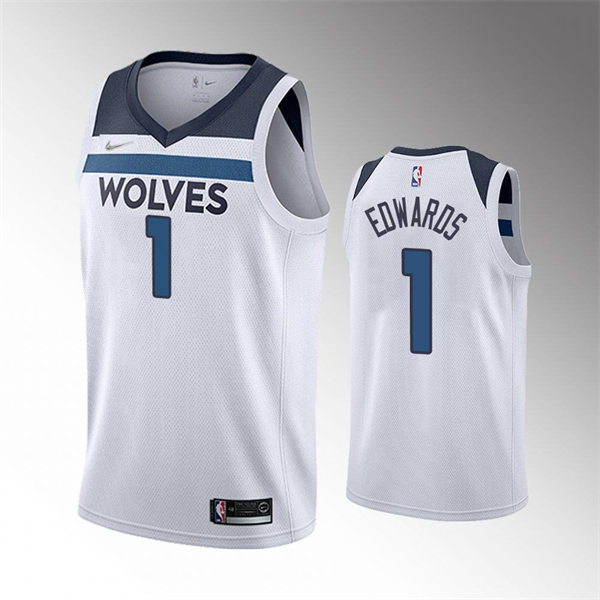 Mens Minnesota Timberwolves #1 Anthony Edwards White 2021-22 Diamond Badge Association Edition Jersey